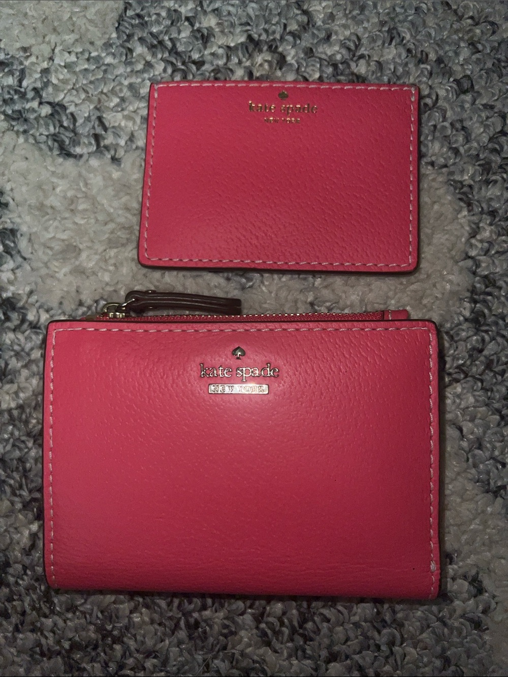 New kate spade Bright Pink Leather Zip Wallet with Matching Card Holder
